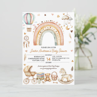 Invitación Boho Rainbow Watercolor Baby Shower