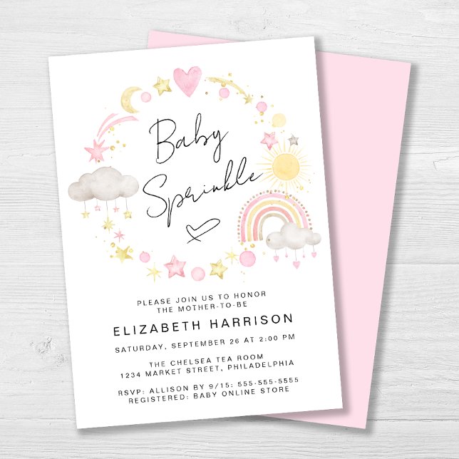 Invitación Boho Rainbow Watercolor Bebé Chica Espolvorosa (Subido por el creador)