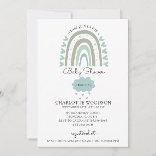 Invitación Boho Rainbow Watercolor Blue Baby Shower