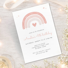 Invitación Boho Rainbow Watercolor Chica Nacimiento Rosado