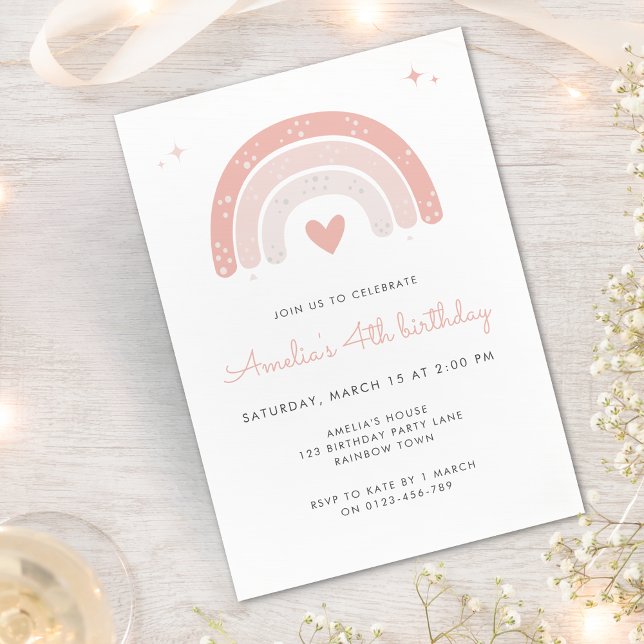 Invitación Boho Rainbow Watercolor Chica Nacimiento Rosado (Subido por el creador)