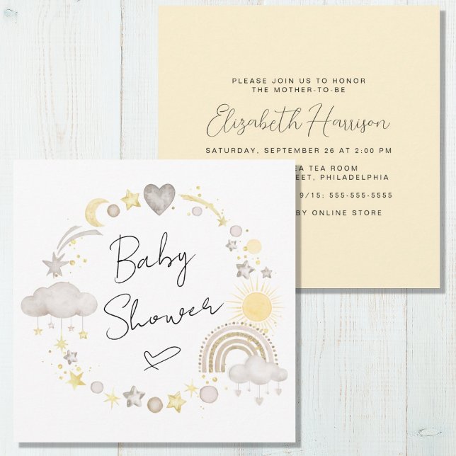 Invitación Boho Rainbow Watercolor Yellow Baby Shower (Subido por el creador)
