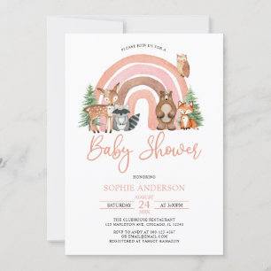 Invitación Boho Rainbow Y Woodland Animals Baby Shower