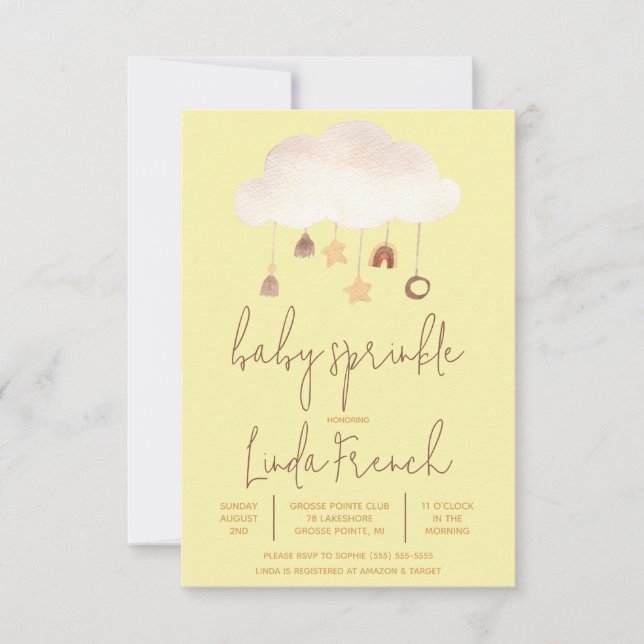 Invitación Boho Raincloud y Star Gender Neutral Baby Sprinkle (Anverso)