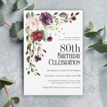 Boho Red Rubor y Purple 80th Birthday Party