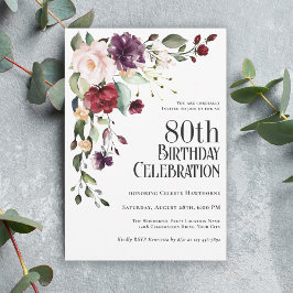 Invitación Boho Red Rubor y Purple 80th Birthday Party