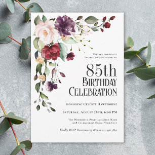 Invitación Boho Red Rubor y Purple 85th Birthday Party
