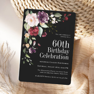 Invitación Boho Red Rubor y Purple Floral 60 cumpleaños