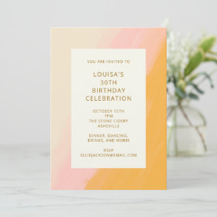Invitación Boho Resumen acuarela color rosa amarillo 30 cumpl