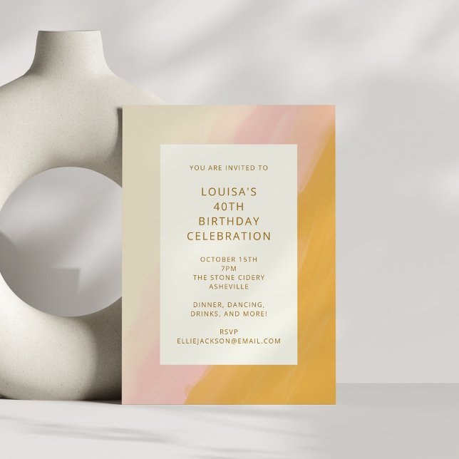Invitación Boho Resumen acuarela color rosa amarillo 40 cumpl (Subido por el creador)