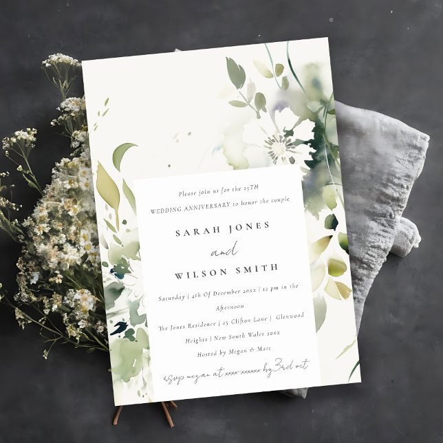 Invitación Boho Resumen Aniversario del Boda Floral Verde (Subido por el creador)