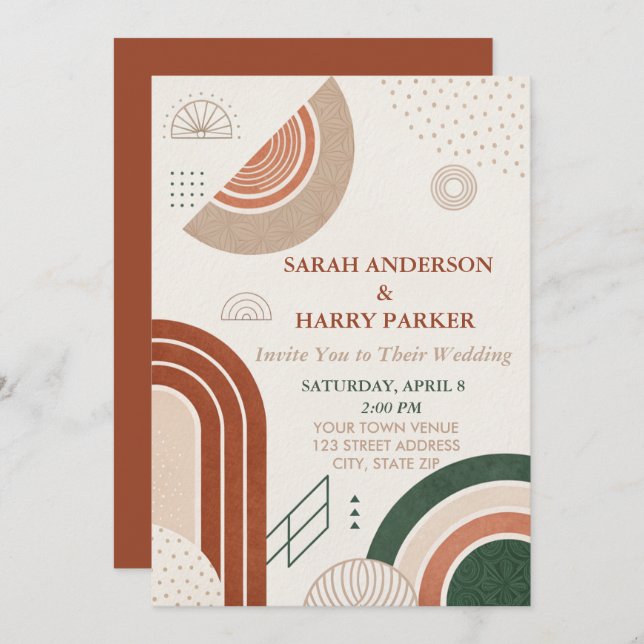 Invitación Boho Resumen Boda de Arco (Anverso / Reverso)