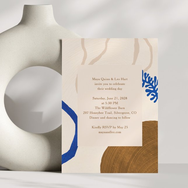Invitación Boho Resumen Boda de verano Tierra Neutral Azul (Subido por el creador)