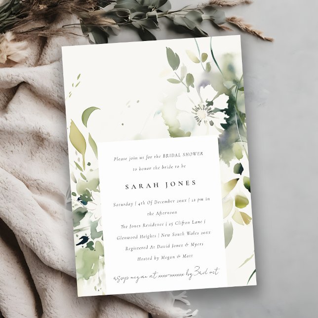Invitación Boho Resumen Ducha de novia floral blanca verde (Subido por el creador)