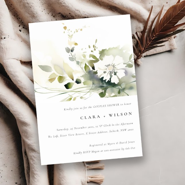 Invitación Boho Resumen Ducha de Parejas Florales Blancas Ver (Subido por el creador)