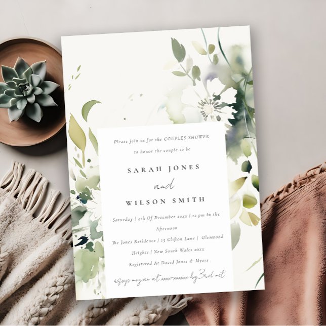 Invitación Boho Resumen Ducha de Parejas Florales Blancas Ver (Subido por el creador)