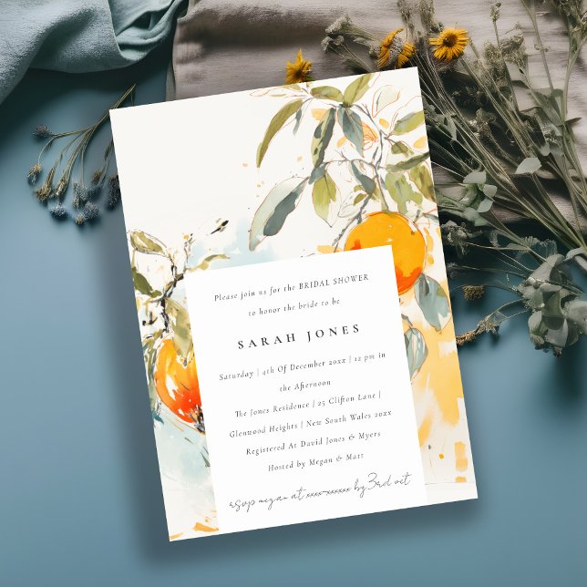 Invitación Boho Resumen Esbozo Naranja Jardín Ducha Nodal (Subido por el creador)