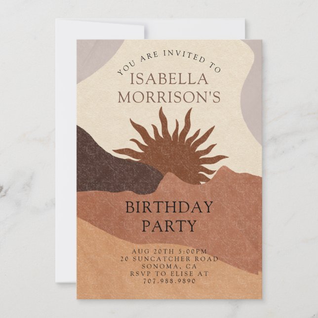 Invitación Boho Resumen Terracotta Bisque Cumpleaños (Anverso)