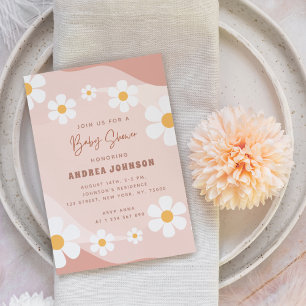 Invitación Boho Retro Daisy Floral Earthy Neutral Baby Shower