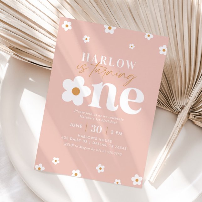 Invitación Boho Retro Daisy Primer Cumpleaños (Subido por el creador)