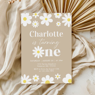Invitación Boho Retro Daisy Primer Cumpleaños