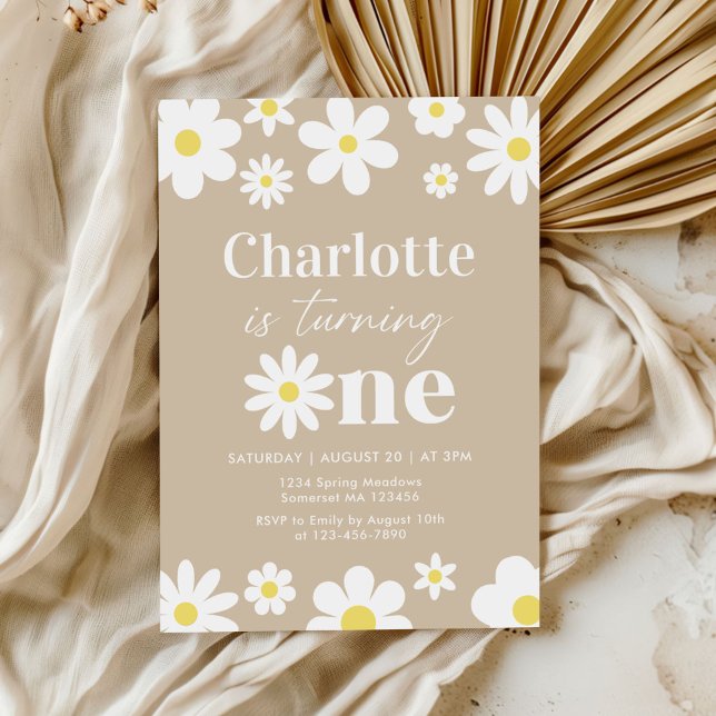 Invitación Boho Retro Daisy Primer Cumpleaños (Subido por el creador)