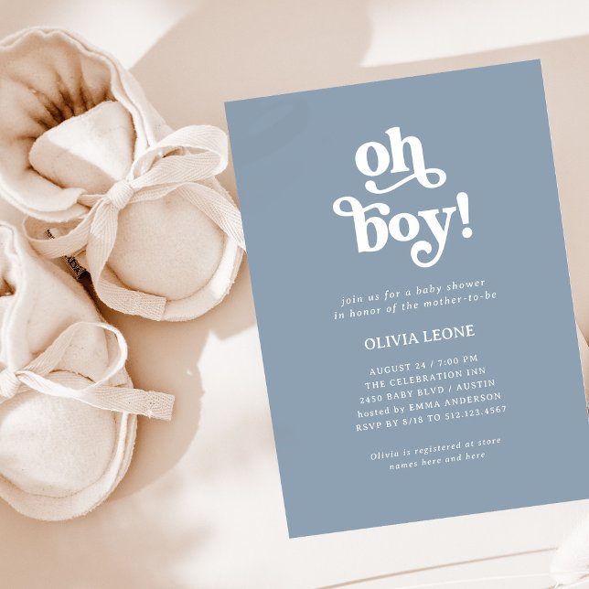 Invitación Boho Retro Dusty Blue | Oh Boy Baby Shower (Subido por el creador)