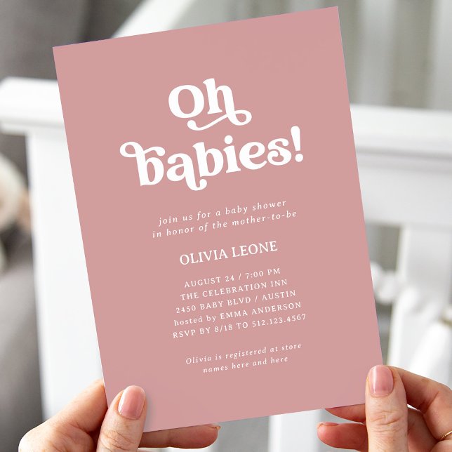 Invitación Boho Retro Dusty Rosa | Baby Shower de gemelos (Subido por el creador)