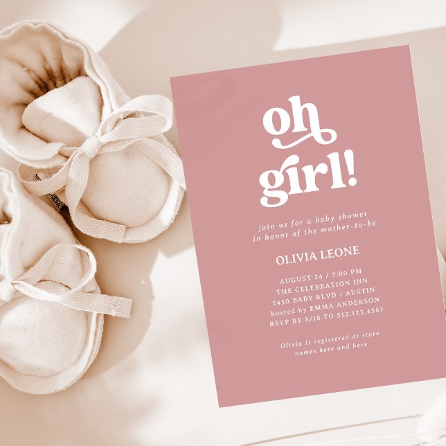 Invitación Boho Retro Dusty Rosa | Oh Chica Baby Shower (Subido por el creador)
