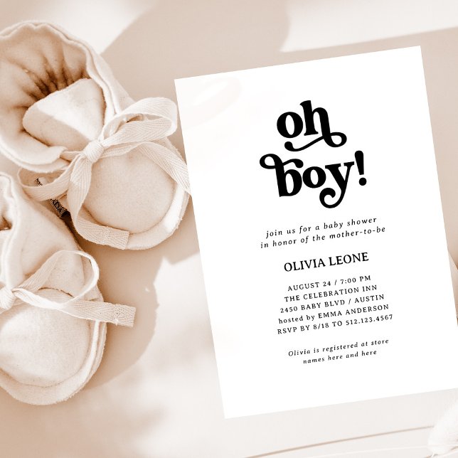 Invitación Boho Retro Negro y Blanco | Oh Boy Baby Shower (Subido por el creador)