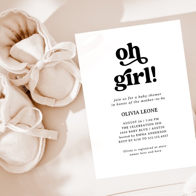 Invitación Boho Retro Negro y Blanco | Oh Chica Baby Shower (Subido por el creador)