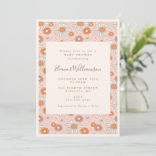 Invitación Boho Retro Pastel Floral Rosa Baby Shower