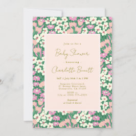 Invitación Boho Retro Pink Sage Floral Baby Shower