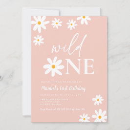 Invitación Boho Retro Rubor Pink Daisy Wild Un primer cumplea