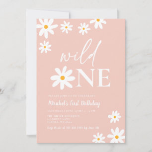 Invitación Boho Retro Rubor Pink Daisy Wild Un primer cumplea