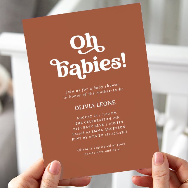 Invitación Boho Retro Terracotta | Baby Shower de gemelos (Subido por el creador)