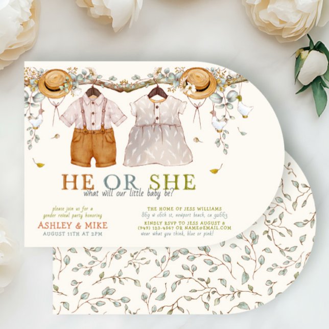 Invitación Boho Revelación de género neutro de ropa (Subido por el creador)