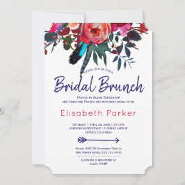 Invitación Boho rojo azul marino floral brunch novia