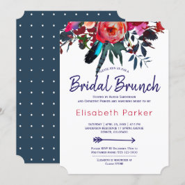 Invitación Boho rojo azul marino floral brunch novia