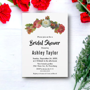 Invitación Boho Rojo Blanco Roses Floral Elegante Ducha Brida