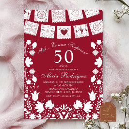 Invitación Boho Rojo Granate Talavera Mexicana Sorpresa Cumpl