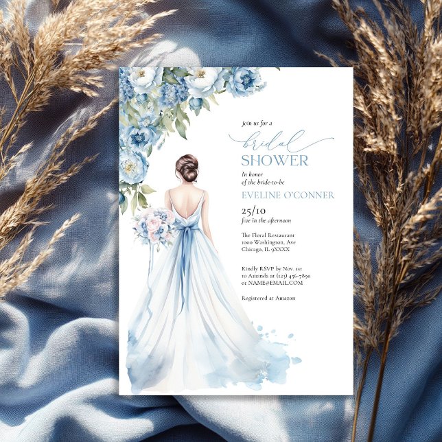 Invitación Boho Romantic Peonies polvorienta ducha de novia a (Boho Romantic Peonies dusty blue bridal shower Invitation)