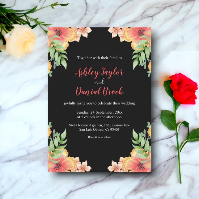 Invitación Boho Romantic Wildflowers Boda Floral Negra (Subido por el creador)