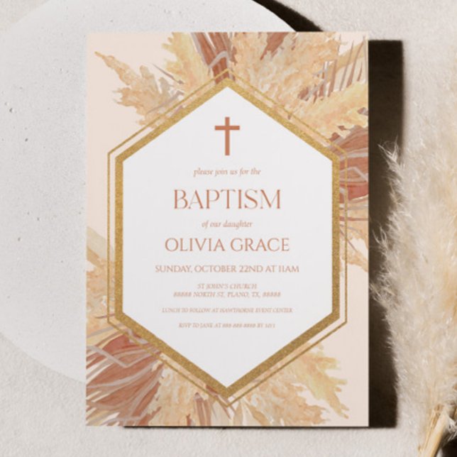 Invitación Boho rosa Bohemias Flores Florales Bautismo (Subido por el creador)