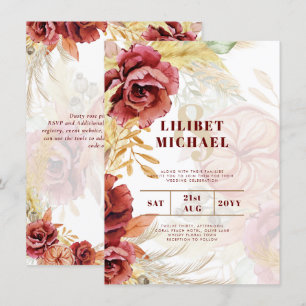 Invitación BOHO Rosa Borgoña Boda de Grass Pampas