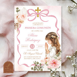 Invitación Boho Rosa Coquette Pampass Grass Primera Comunión