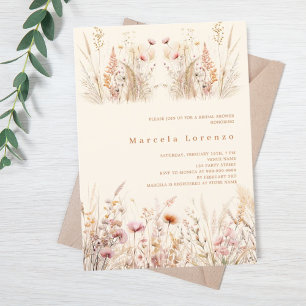 Invitación Boho rosa de melocotón crema de flores silvestres