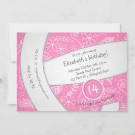Invitación boho rosa florido doodle voleibol cumpleaños