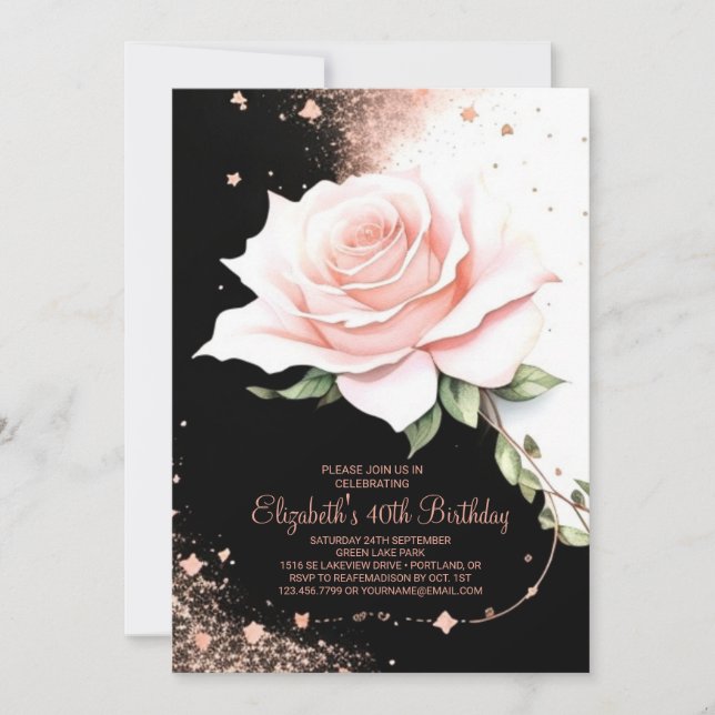 Invitación Boho Rosa Gold Glam Digital 40 cumpleaños (Anverso)