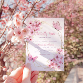 Invitación Boho rosa mariposa floral besa Chica Baby Shower